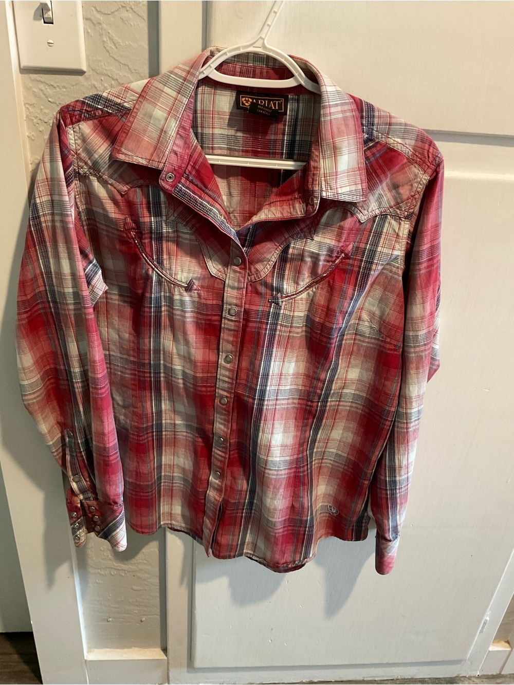 Ariat Red & White Plaid Western Snap Button Shirt